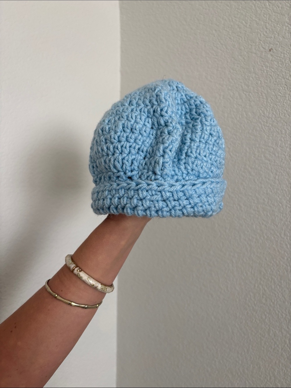 Handmade Light Blue Crochet Beanie - Soft Knit Winter Hat